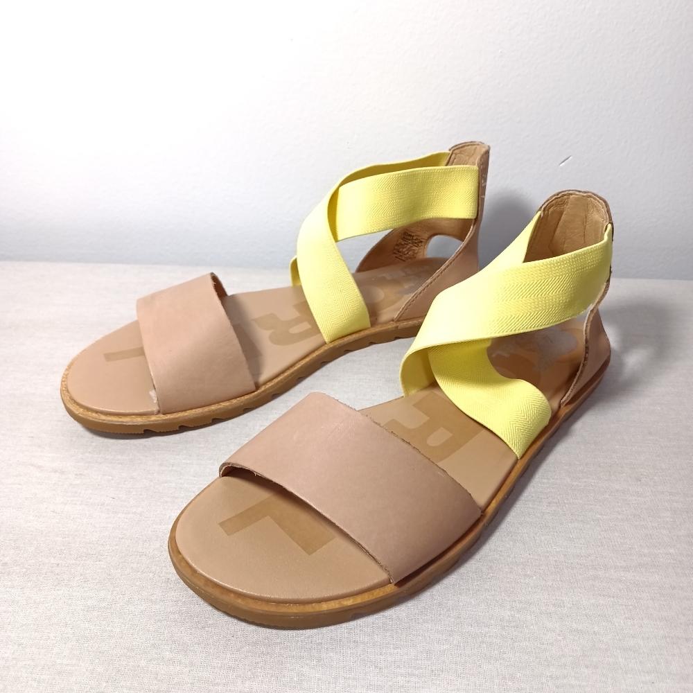 Sorel Sandals with Tan Leather and Yellow Straps